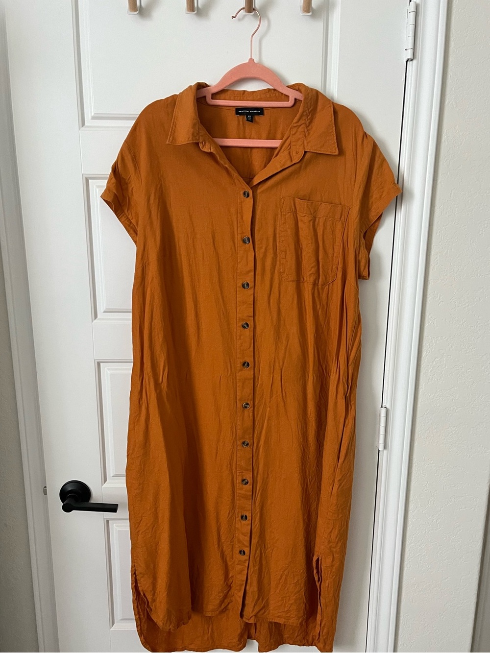 Universal Standard Dune Linen Blend Shirt Dress - XS 10/12 - Ochre Mustard